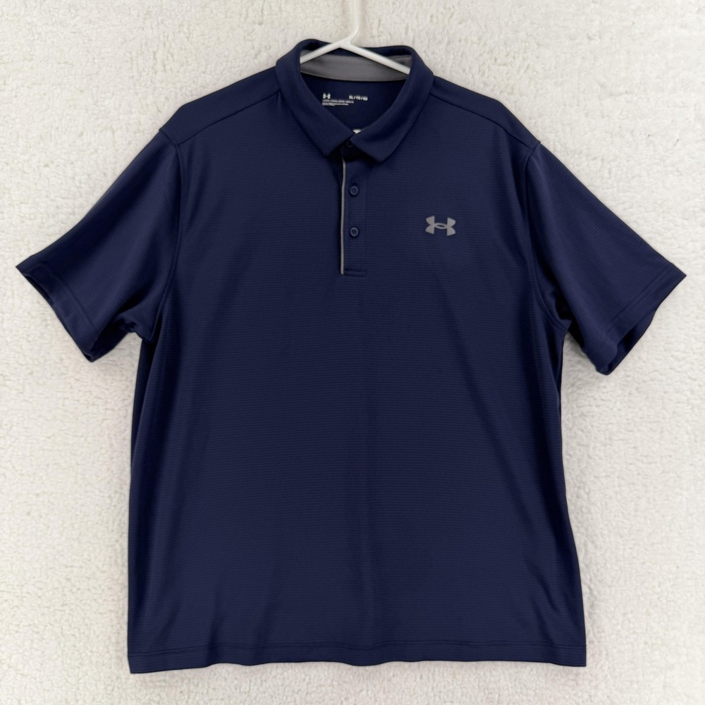 Under Armour Polo Shirt Mens XL Blue Striped Loose Fit‎ Golf Performance Top